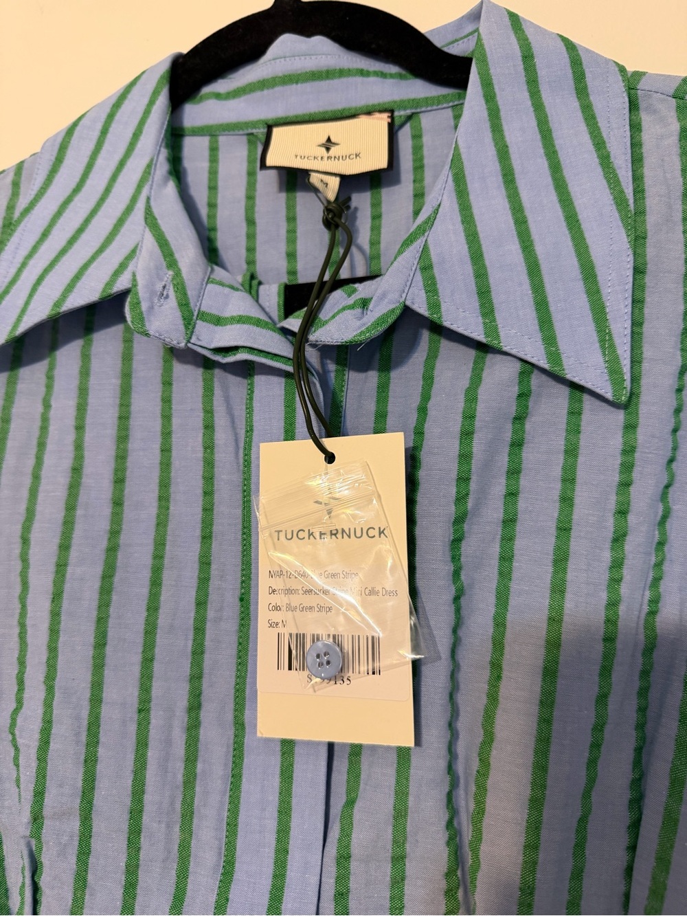 Tuckernuck Blue and Green Striped Seersucker Mini Dress - Picture 3 of 4